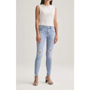 AGOLDE Sophie Mid Rise Distressed Ankle Jeans in Shrine Light Wash Size 28